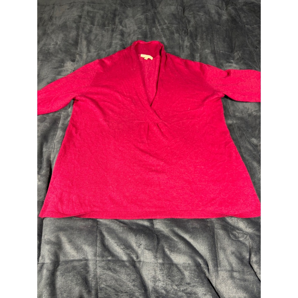 Eileen Fisher Pink Cotton Cashmere V-Neck Shawl Collar‎ Sweater Womens Medium